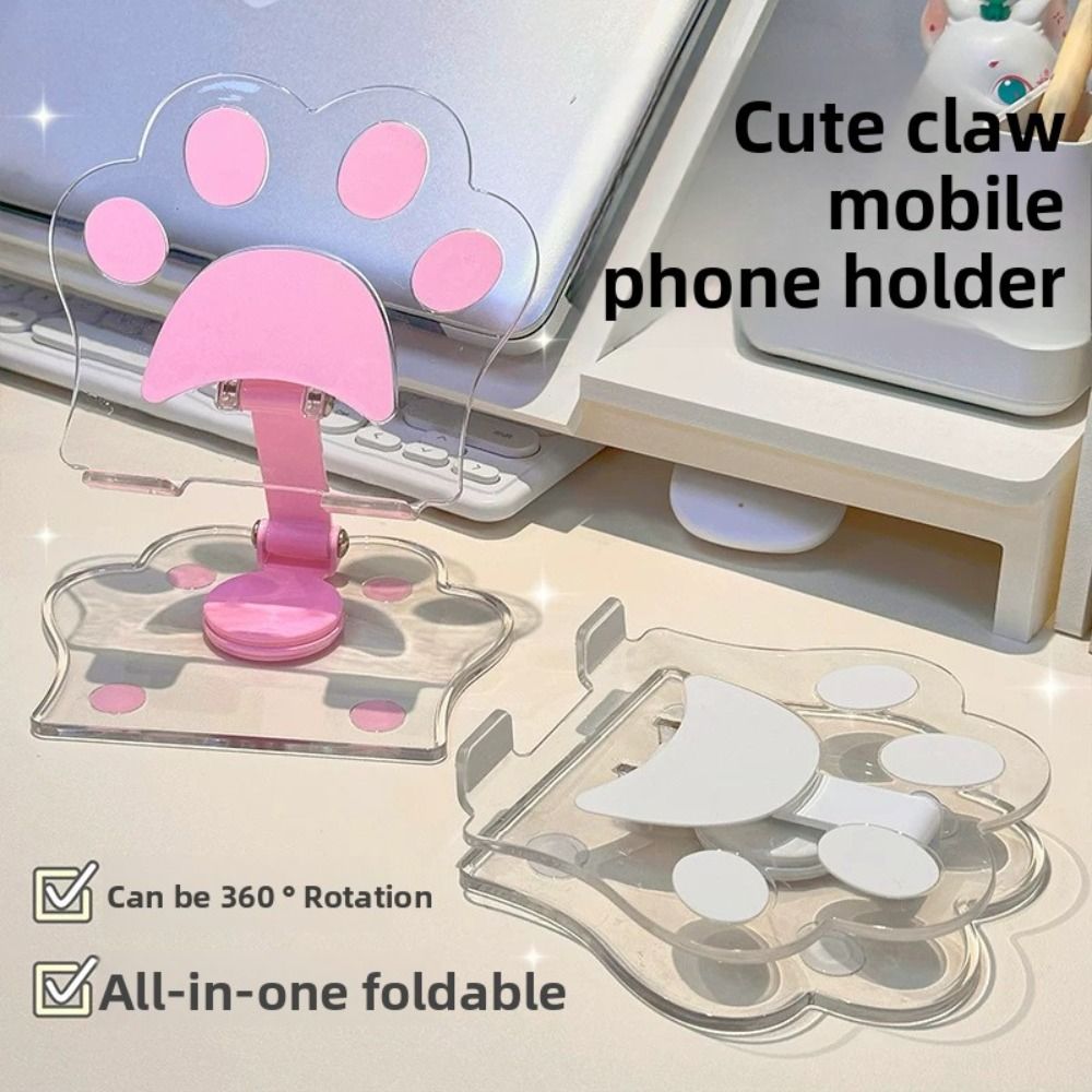 Tablet Accessories For Kids - ขาตั้งแท็บเล็ตรูปอุ้งเท้าแมวน่ารัก ใช้ได้กับโทรศัพท์มือถือ วัสดุอะคริลิก หมุนได้ พับเก็บได้ แข็งแรง